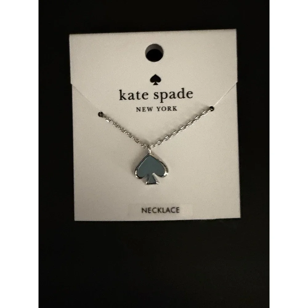 Kate Spade Everyday Spade Enamel Necklace  Blue and Gold Tone Crisp Sky W/duster